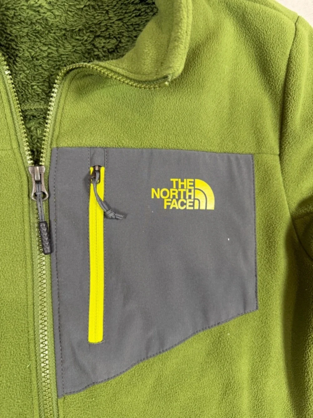 The North Face Medium Olive Green Fleece Jacket with Contrast Chest Pocket